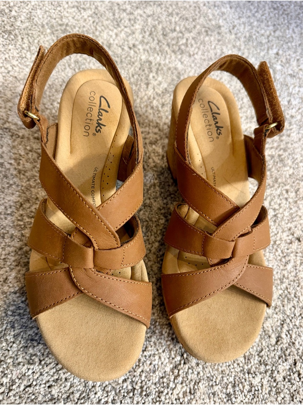 Clarks Brown Leather Strappy Wedge Sandals